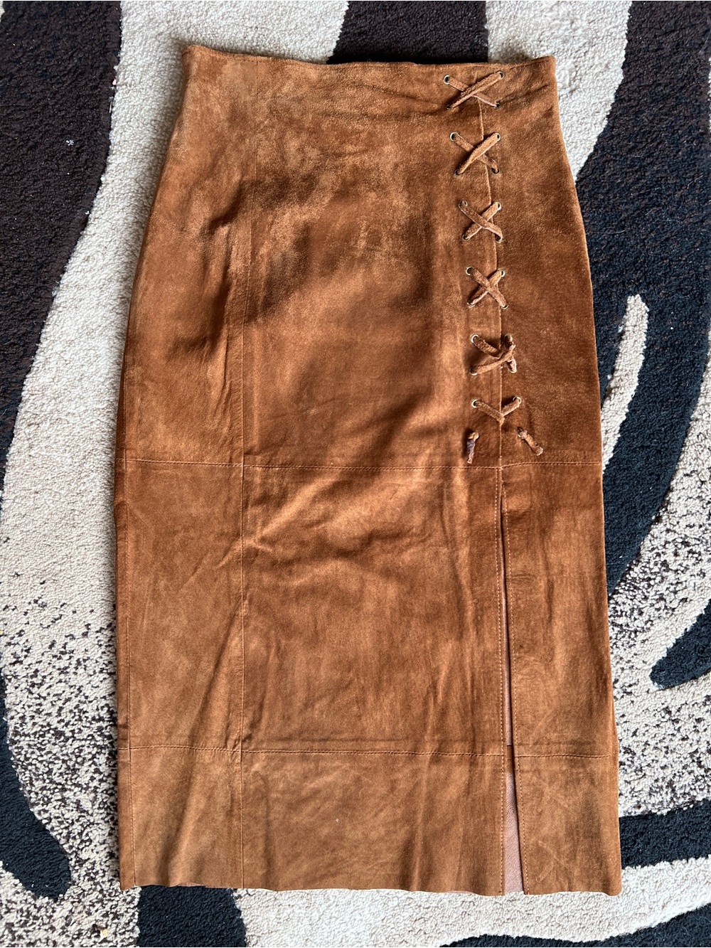 Vintage Lew Magram Brown Suede Lace-Up Pencil Skirt